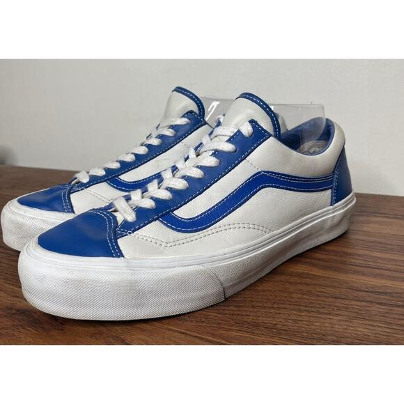 Vans Old Skool Leather Low Top White Nautical Blue M8.5/W10 Skater Casual - Picture 3 of 8